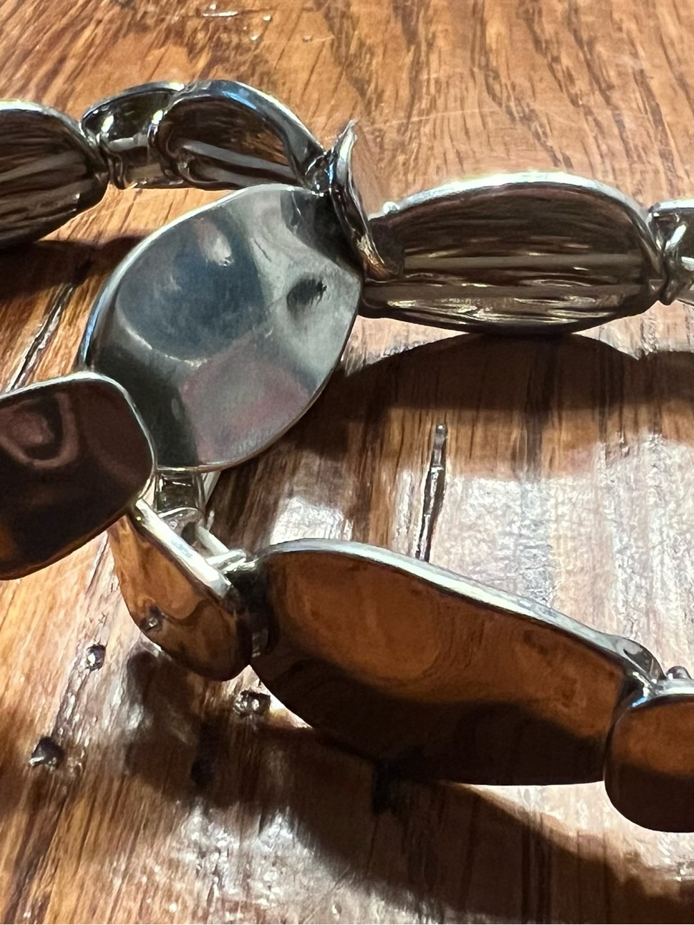 Set of 2 Silver-Tone Chunky Oval Link stretch bracelets